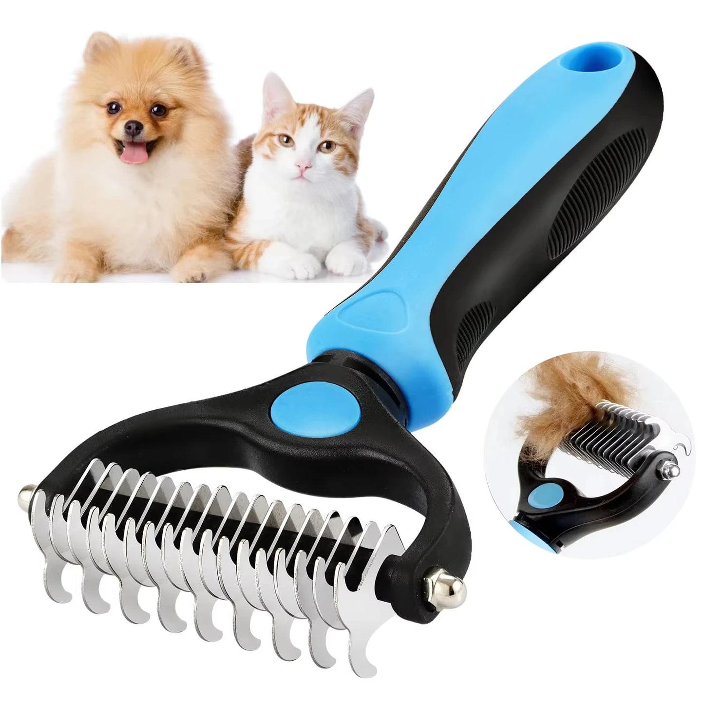 Brosse de toilettage pour animaux de compagnie, pinceau de deshedding professionnel à double face côté pour les chats et les chiens, pinceau pour animaux de compagnie pour enlever les enchevêtrements et les nœuds