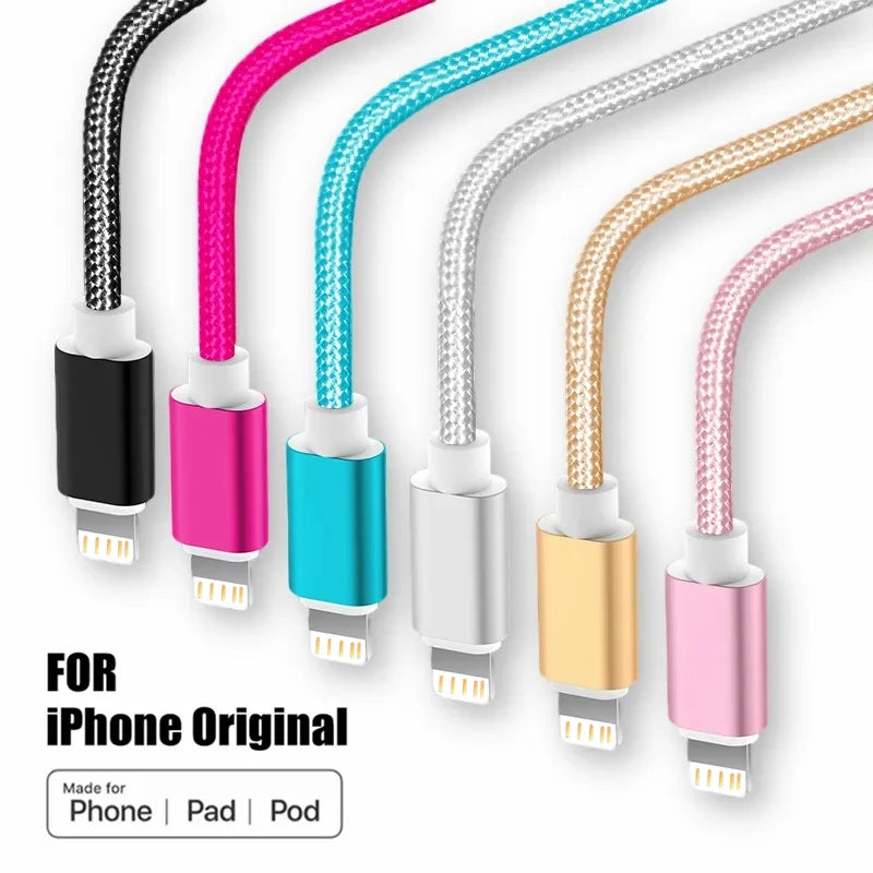 Câble de chargeur USB tressé en nylon en métal pour iPhone 14 8 7 6s Plus xr xs 11 12 13 Pro Max iPad 9 Cordon de données de charge rapide 1M 2M 3M