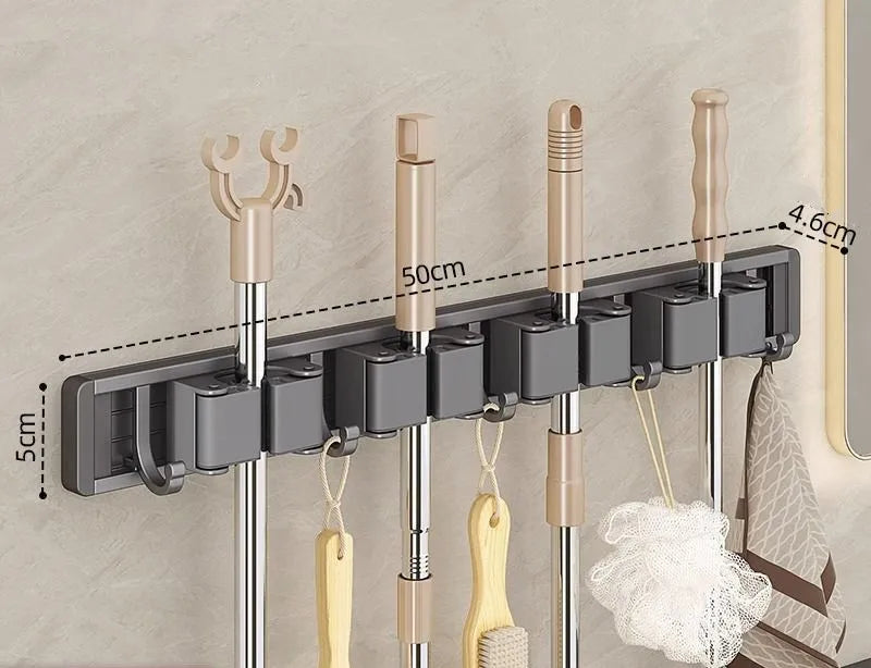 Mop and Broom Organizer Mop Holder Rack Mop Holder Wall Mounted Strong Broom Mop Holder Self With 5 Hooks Organizers Hang Broom