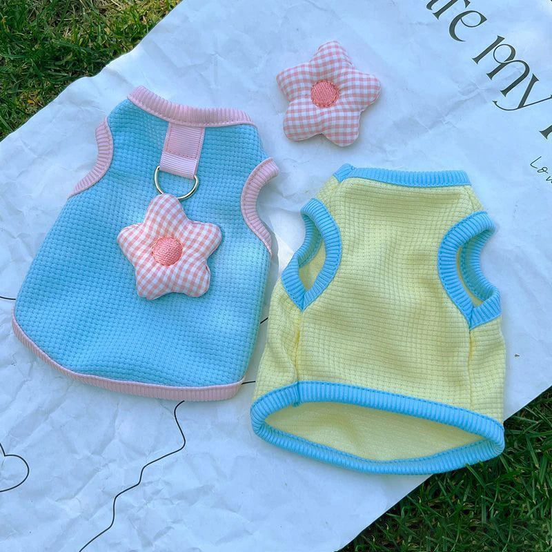 Vest de chien d'été Vêtements de chiot avec anneau D. Vêtements pour chiens de crème solaire Gilet pour animaux de compagnie mignon pour les petits chiens Vêtements pour animaux de compagnie