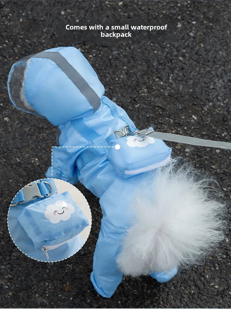 Puppy leashable full-body raincoat waterproof all-inclusive footed small dog rainy day snow day clothes