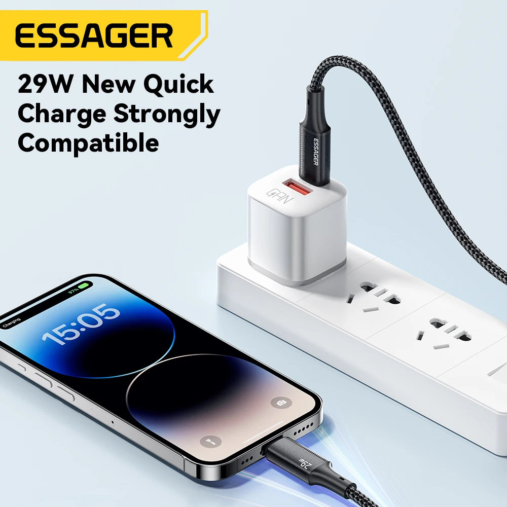 Essager USB C Câble pour iPhone 14 13 12 11 Pro Max 8 plus 20W Câble de charge rapide Type C à l'éclairage Date Fire pour iPad MacBook