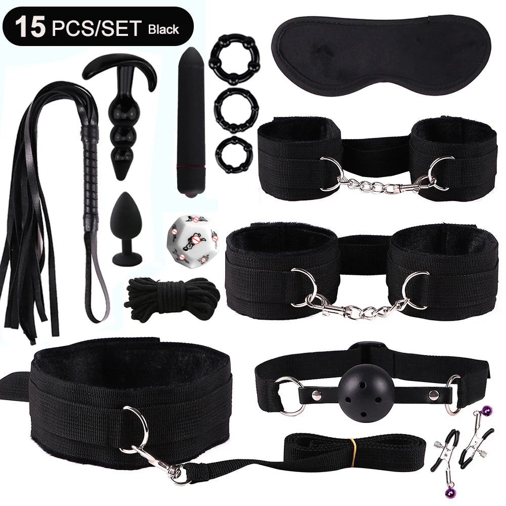Toys Sex Toys BDSM Kits de bondage véritables retenus en cuir menottes Collier Gag Vibrateurs Toys Sex pour femmes couples Adultes Games