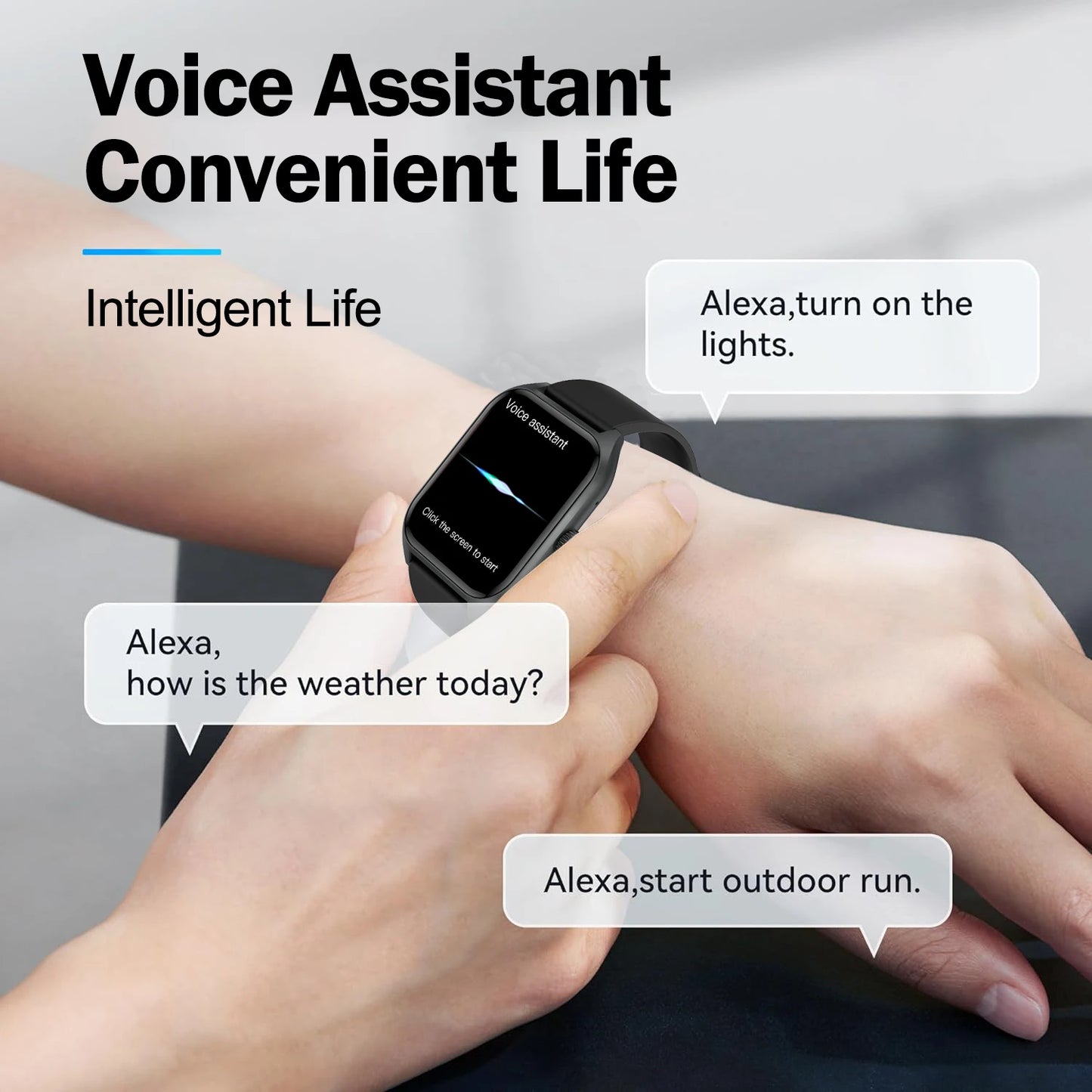 AI-VOCIE ASSISTANT SMART WART pour les hommes, 1,96 '' 'HD Screen Activity Trackers avec 100 + Sports/Sleep/Heart Rate Monitor