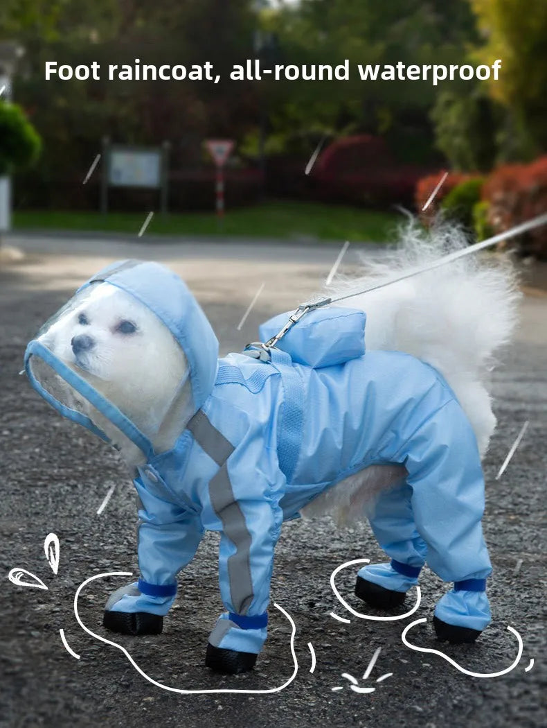 Puppy leashable full-body raincoat waterproof all-inclusive footed small dog rainy day snow day clothes
