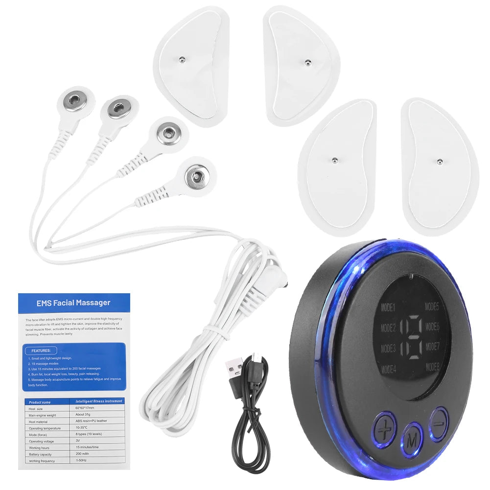 EMS Masseur facial Stimulateur musculaire actuel Stimulateur anti-rides et s'arracher le visage USB charge 8 modes 19 niveaux pour les femmes