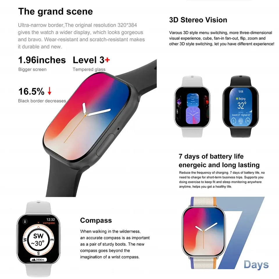 2025 Nouveau pour Apple GPS Watch 10 Smart Watch Men HD AMOLED MEMORY MUSIC 3D surround Bluetooth Call Staterproof Smartwatch femme