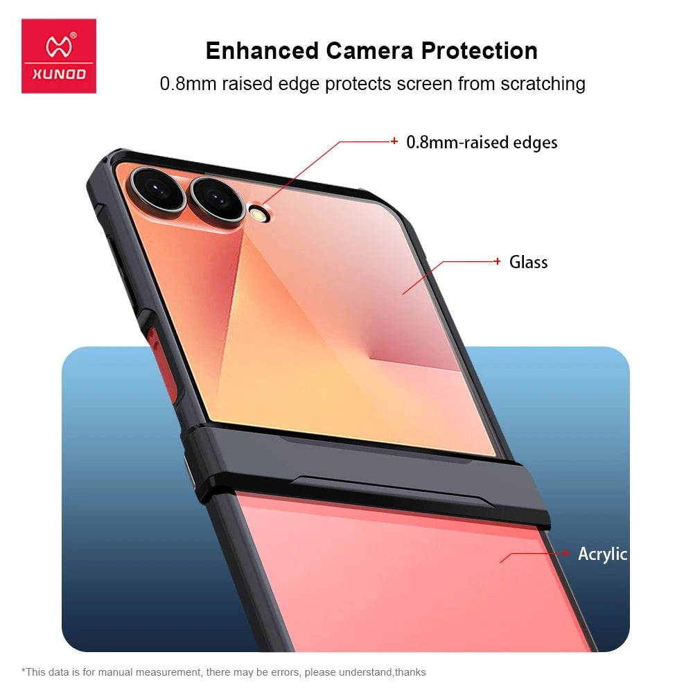 Xundd pour Samsung Z Flip 7 Case Galaxy Z Flip 3 4 5 6 Boîte d'amortisseur Airbag Airbag Couverture transparente en verre pour 갤럭시 Z 플립 7
