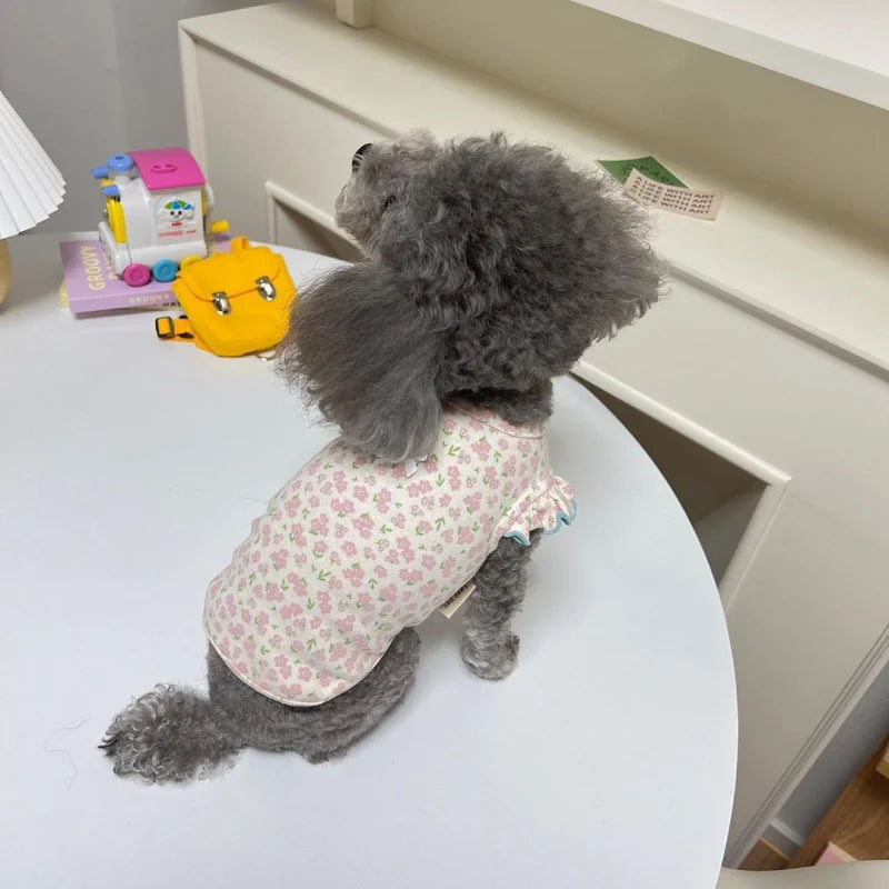 Bowknot Floral Flying Sleeve Verte Chien Vêtements Cat Universal Teddy Summer Minage mince et automne Vêtements