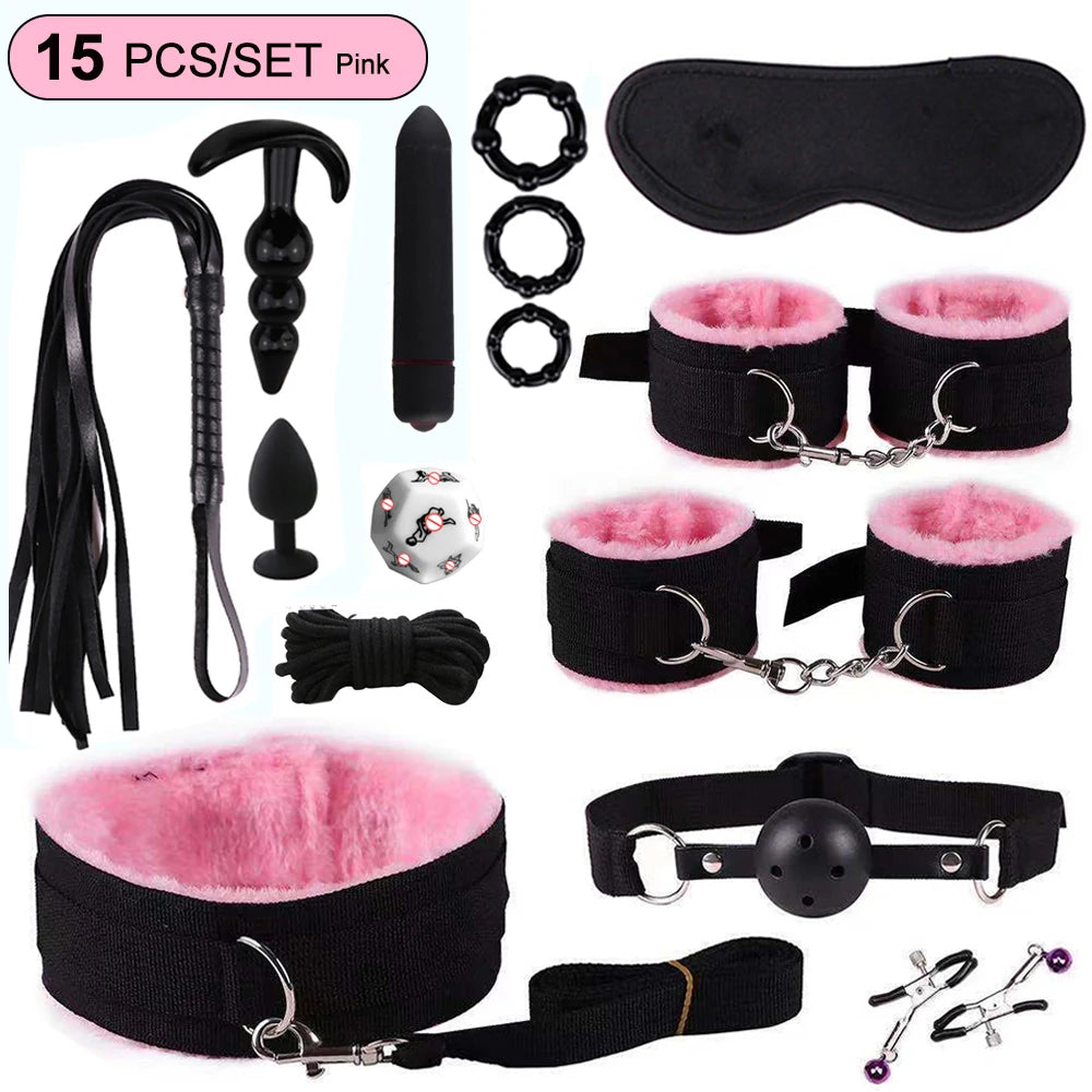 Toys Sex Toys BDSM Kits de bondage véritables retenus en cuir menottes Collier Gag Vibrateurs Toys Sex pour femmes couples Adultes Games