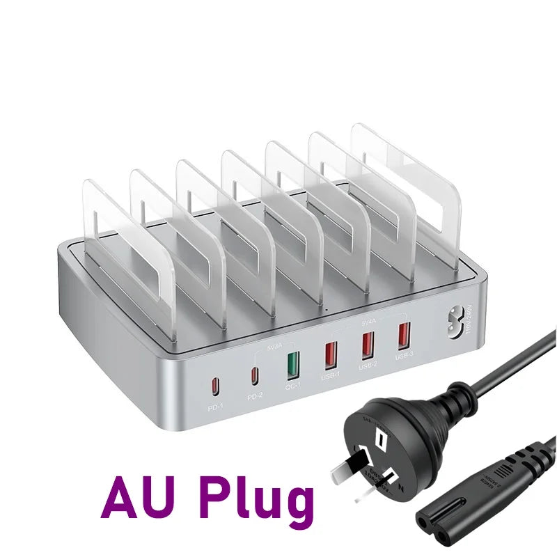 Universal 72W 6 Port Multi intelligent USB PD CHARGER Station pour iPhone 16 15 14 QC3.0 Stand de charge rapide pour Samsung Xiaomi