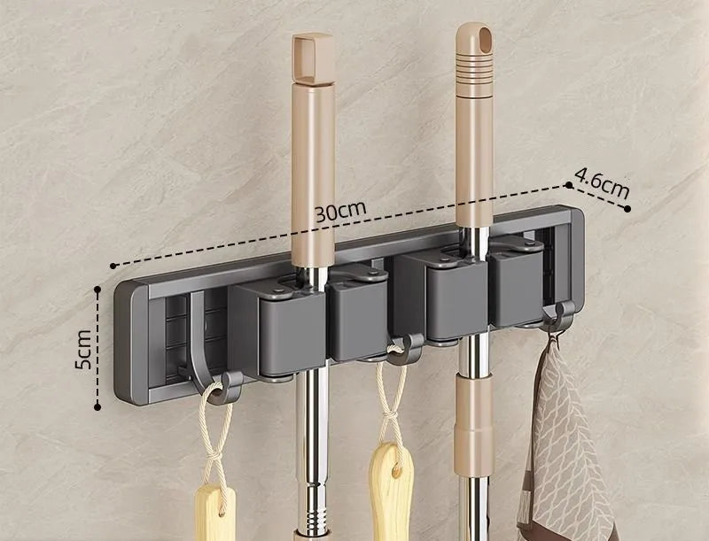 Mop and Broom Organizer Mop Holder Rack Mop Holder Wall Mounted Strong Broom Mop Holder Self With 5 Hooks Organizers Hang Broom