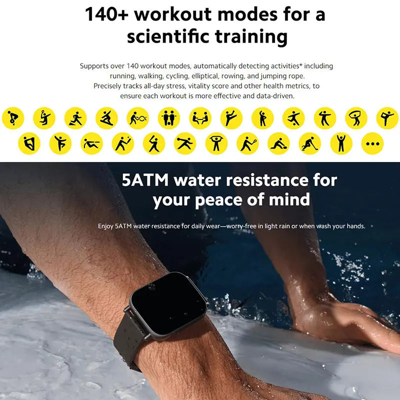 Montre connectée Xiaomi Redmi Watch 5 Active, Bluetooth 5.3, mesure de l'oxygène dans le sang, fréquence cardiaque, prise en charge des appels vocaux Bluetooth 2" Écran LCD