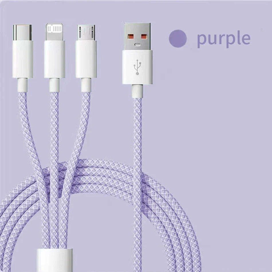 1,2m/2m/3m 66W 3 en 1 Câble de charge rapide 2 en 1 Câble USB de type C 6A Données Câble du chargeur rapide pour Huawei Xiaomi Samsung