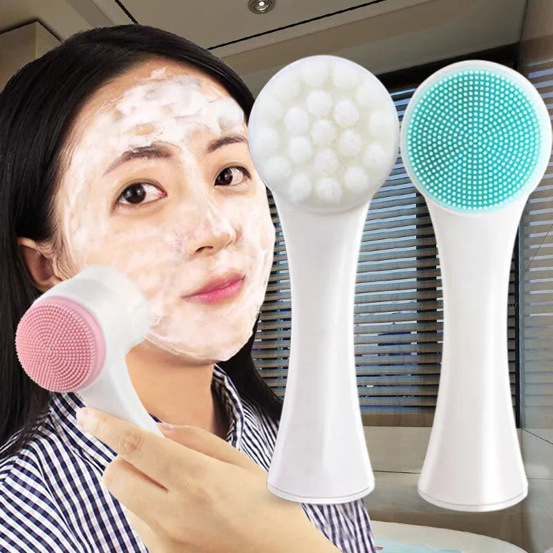 Nettoyage en profondeur 3D Handheld Gentle Silicone Face Nettoyant Brosse Exfoliator à double face