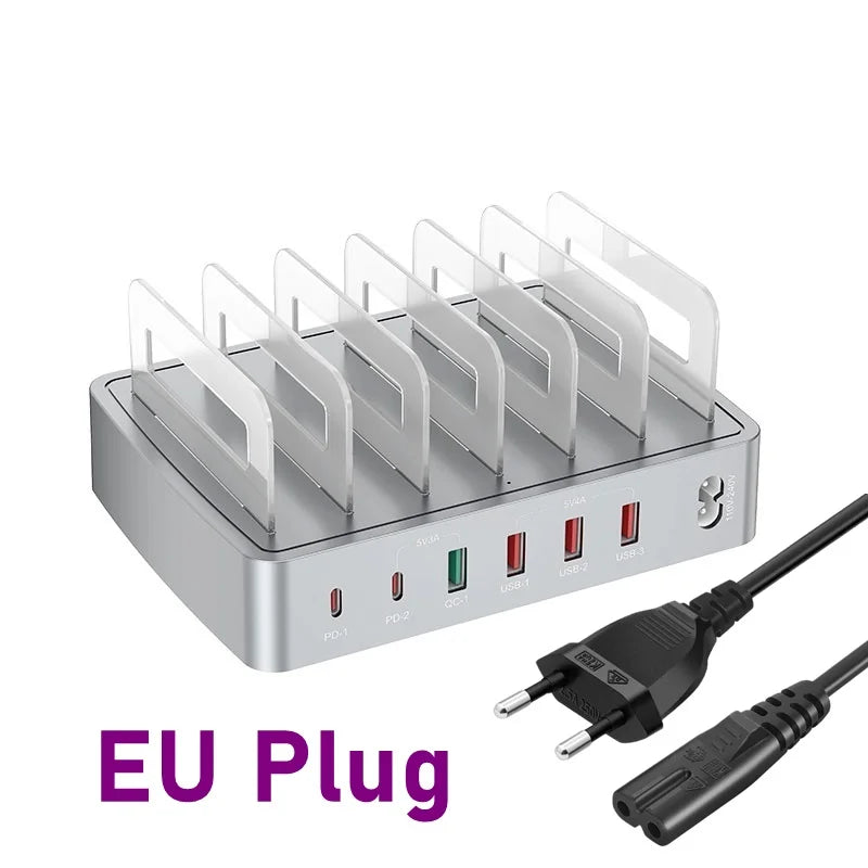 Universal 72W 6 Port Multi intelligent USB PD CHARGER Station pour iPhone 16 15 14 QC3.0 Stand de charge rapide pour Samsung Xiaomi