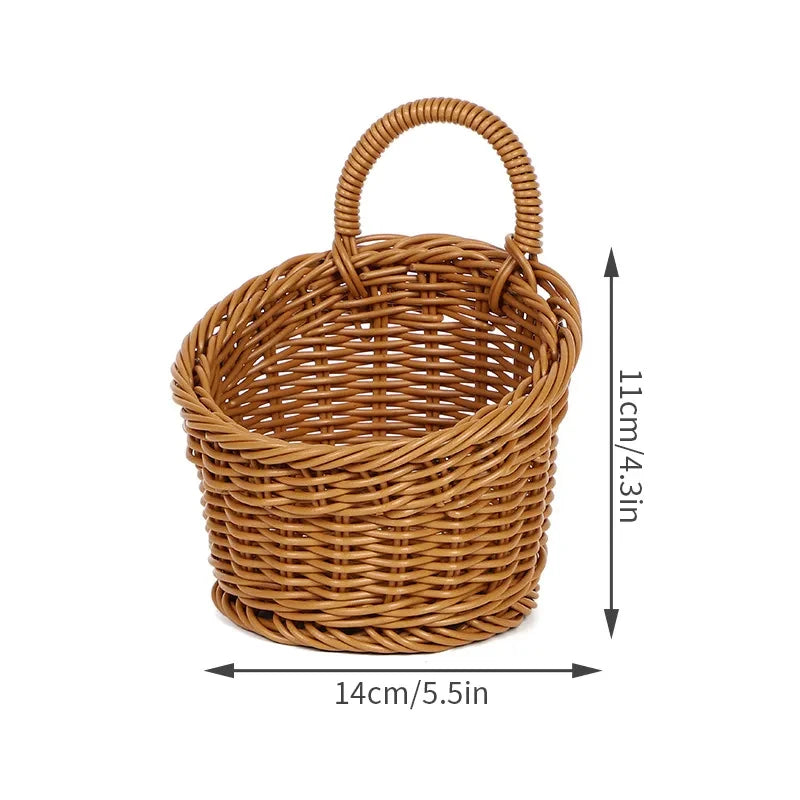 Wall-mounted Vegetable Basket Fruit and Sundry Basket Natural Wicker Weave Storage Basket Kitchen Storage Home Decoration