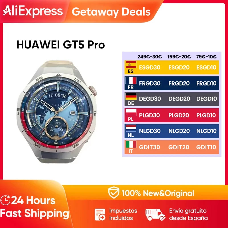 Huawei GT5 Pro Watch SmartWatch 1.53 '' HD ÉCRAN 315MAH Batterie 24h Moniteur de santé BT5.3 Bluetooth Call IP67 GPS pour Android iOS