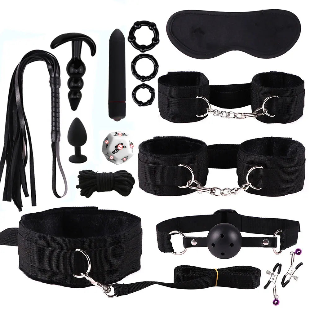 Toys Sex Toys BDSM Kits de bondage véritables retenus en cuir menottes Collier Gag Vibrateurs Toys Sex pour femmes couples Adultes Games