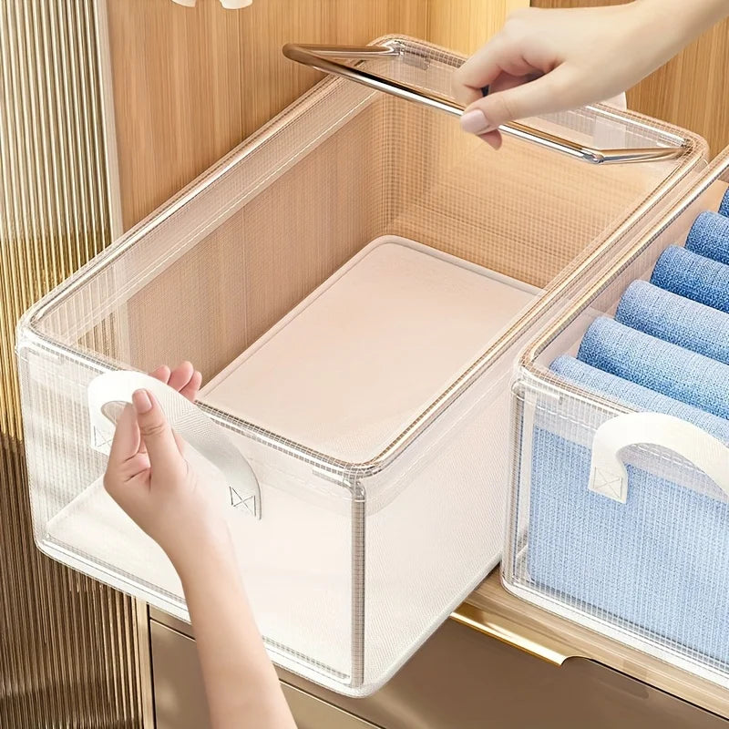 Organisateur de placard empilable avec boîte de rangement en tissu de poignée sur des paniers à cadre en acier Conteneurs pour l'organisation à domicile