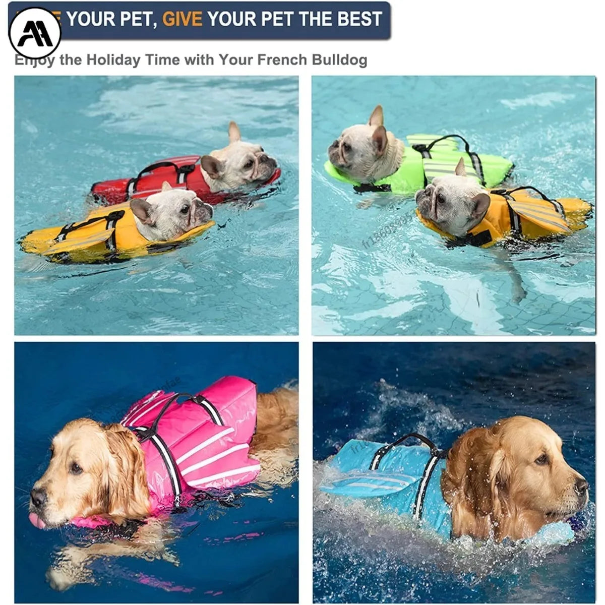Dogs Life Jacket with Chin Float Oxford Breathable Adjustable Swimming Vests with Reflective & Rescue Handle for Most Sizes Dogs