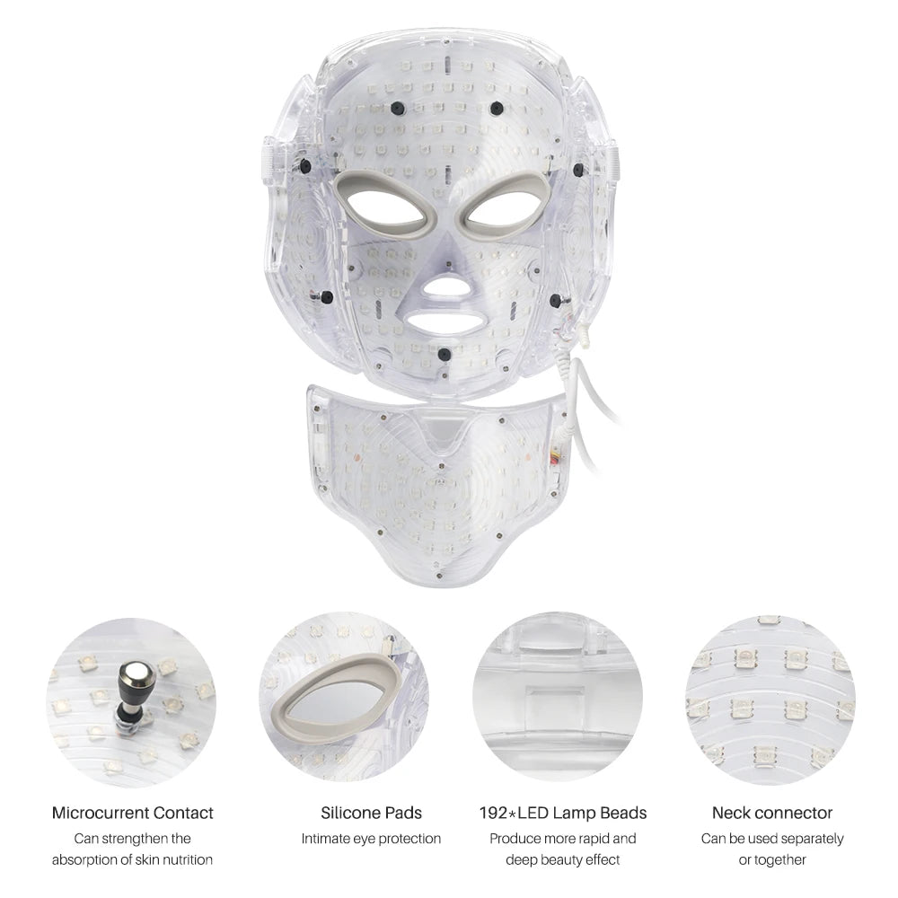Masque facial à 7 couleurs LED avec visage + cou beauté Photon Thérapie Anti acné Whitening Whitening Skin Care Tools for Spa