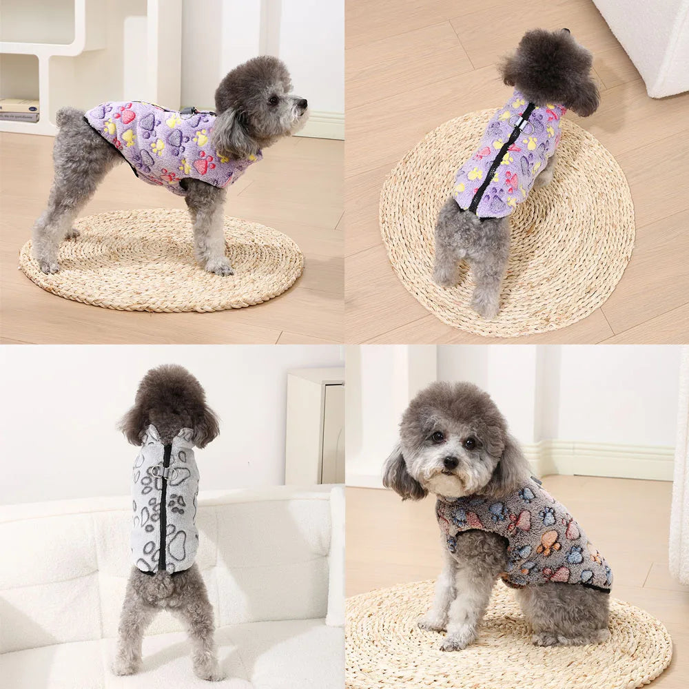 Autumn Winter Puppy Jacket Soft Fleece Clothes For Small Dogs Overalls Cute Paw Print Chihuahua Coat Yorkshire Vest Pet Costume