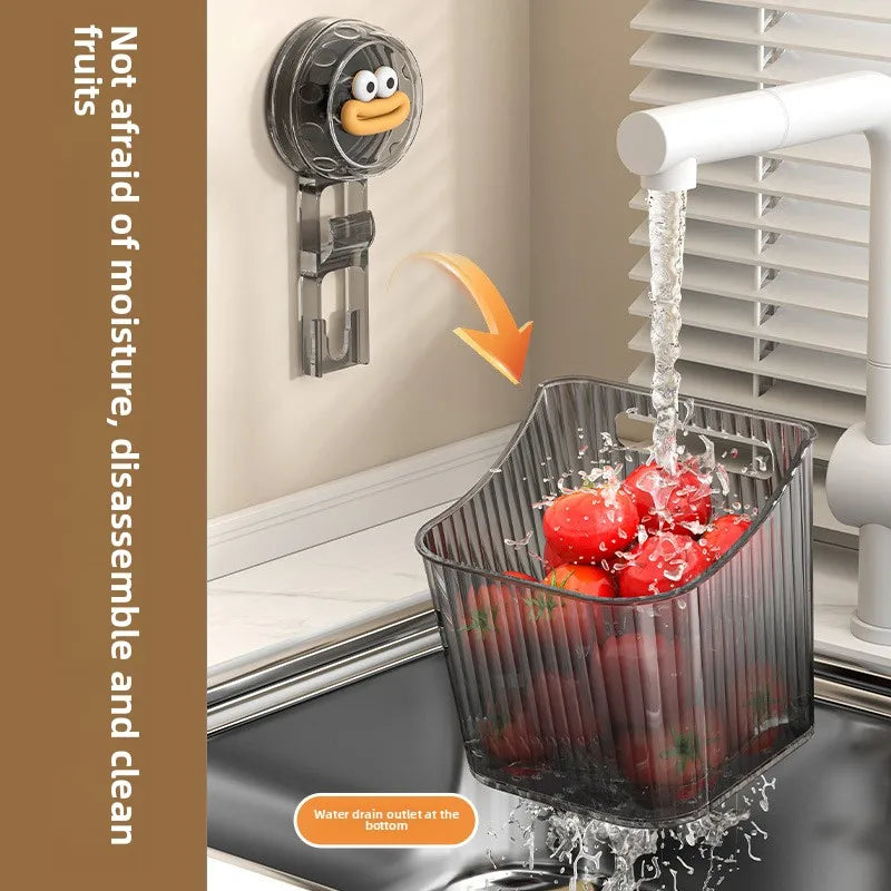 1PCS Suction Storage Box for Garlic Ginger Spices No Drill Wall Mounted Plastic Basket Kitchen Fruit and vegetable storage boxes