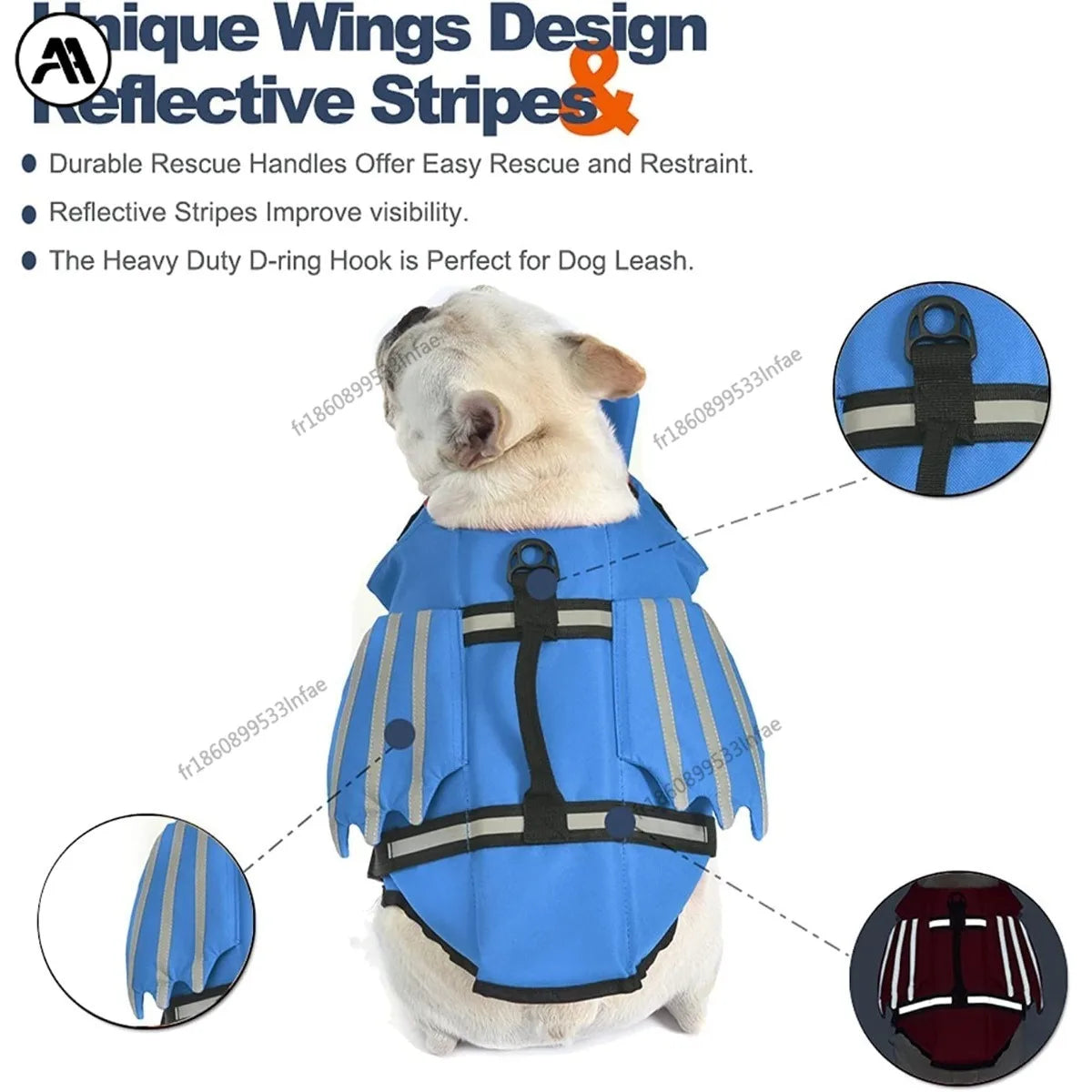 Dogs Life Jacket with Chin Float Oxford Breathable Adjustable Swimming Vests with Reflective & Rescue Handle for Most Sizes Dogs