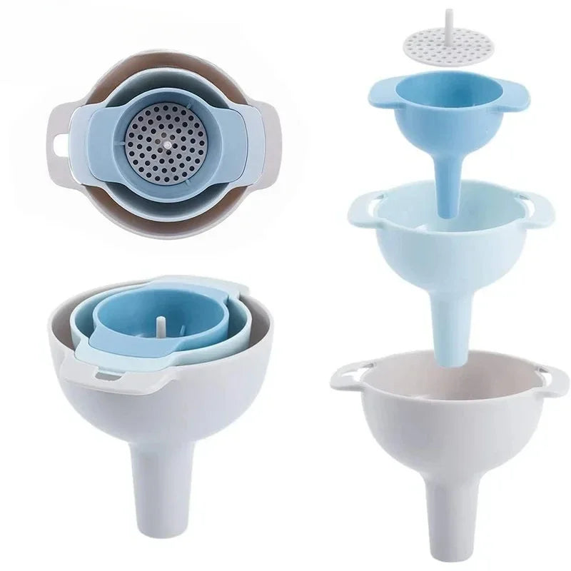 Versatile 4-in-1 Funnel Set - Food-Grade, BPA-Free, with Strainer for Easy Bottle Filling and Kitchen Use