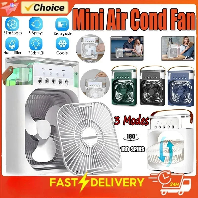 Accueil - Climatiseur d'air de ventilateur portable convivial: 3 - IN - 1 conception avec humidificateur USB électrique LED de nuit