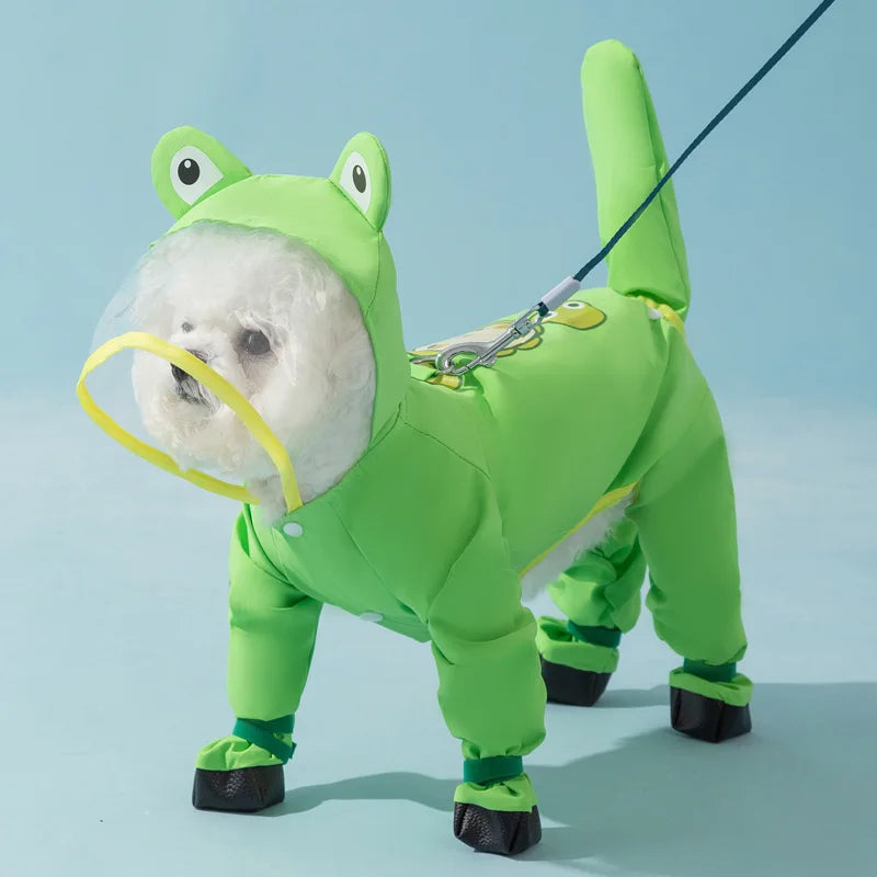 Puppy leashable full-body raincoat waterproof all-inclusive footed small dog rainy day snow day clothes