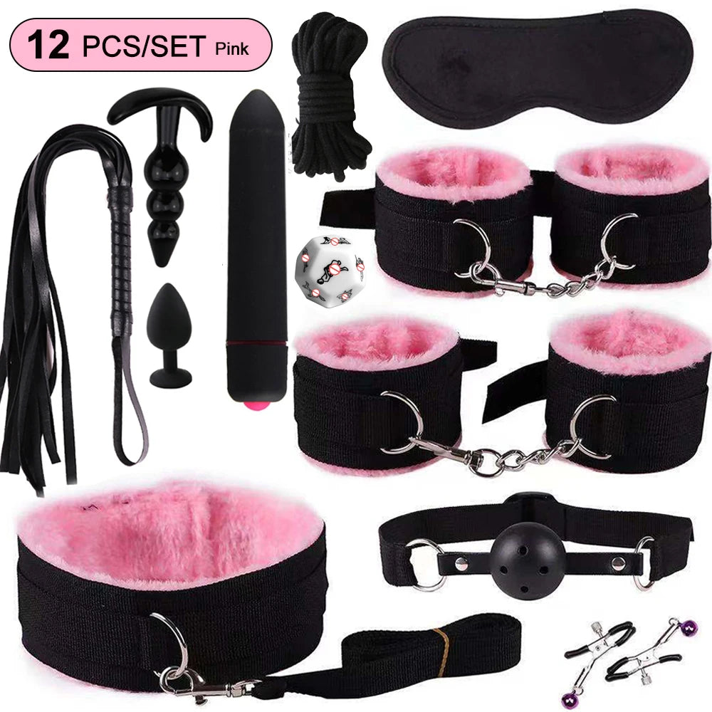 Toys Sex Toys BDSM Kits de bondage véritables retenus en cuir menottes Collier Gag Vibrateurs Toys Sex pour femmes couples Adultes Games