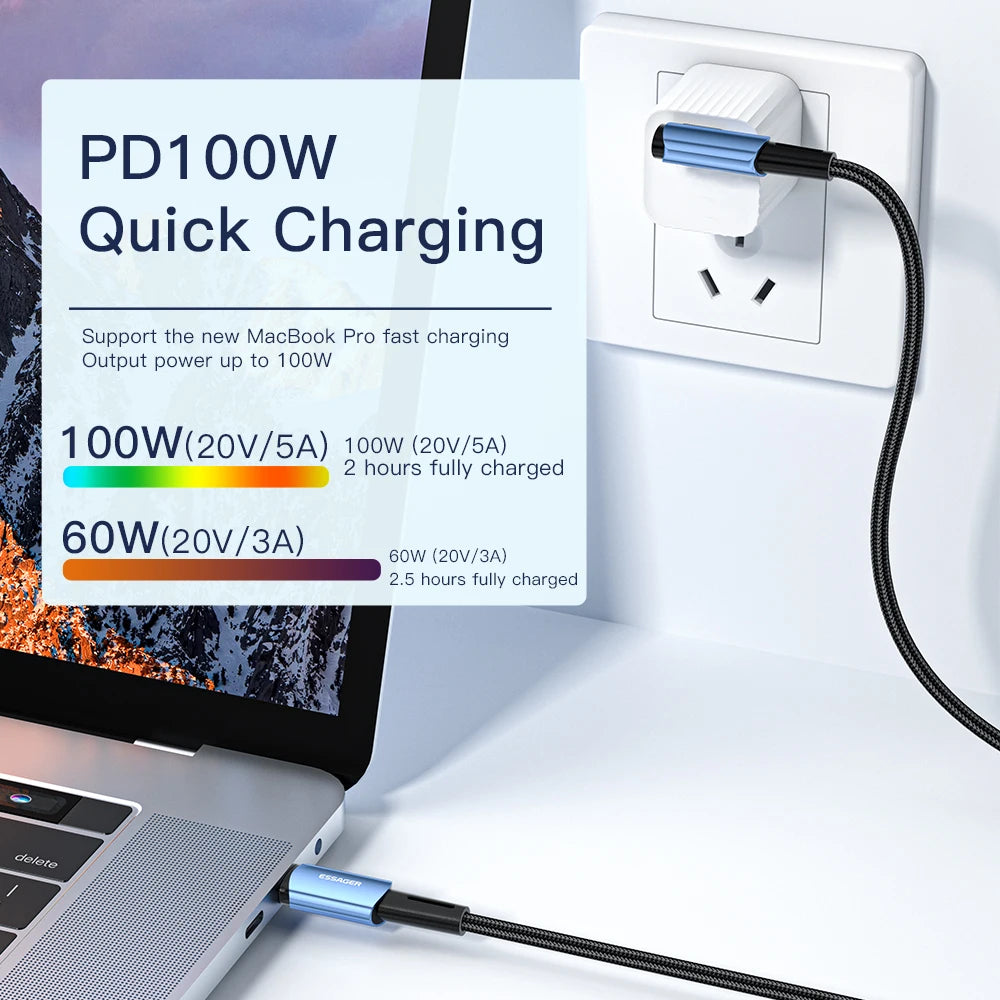 Essager 100W USB Type C vers USB C Cable 90 degrés Angle pour iPad MacBook Pro Xiaomi Samsung Huawei Fast Charging Type-C Date Wire