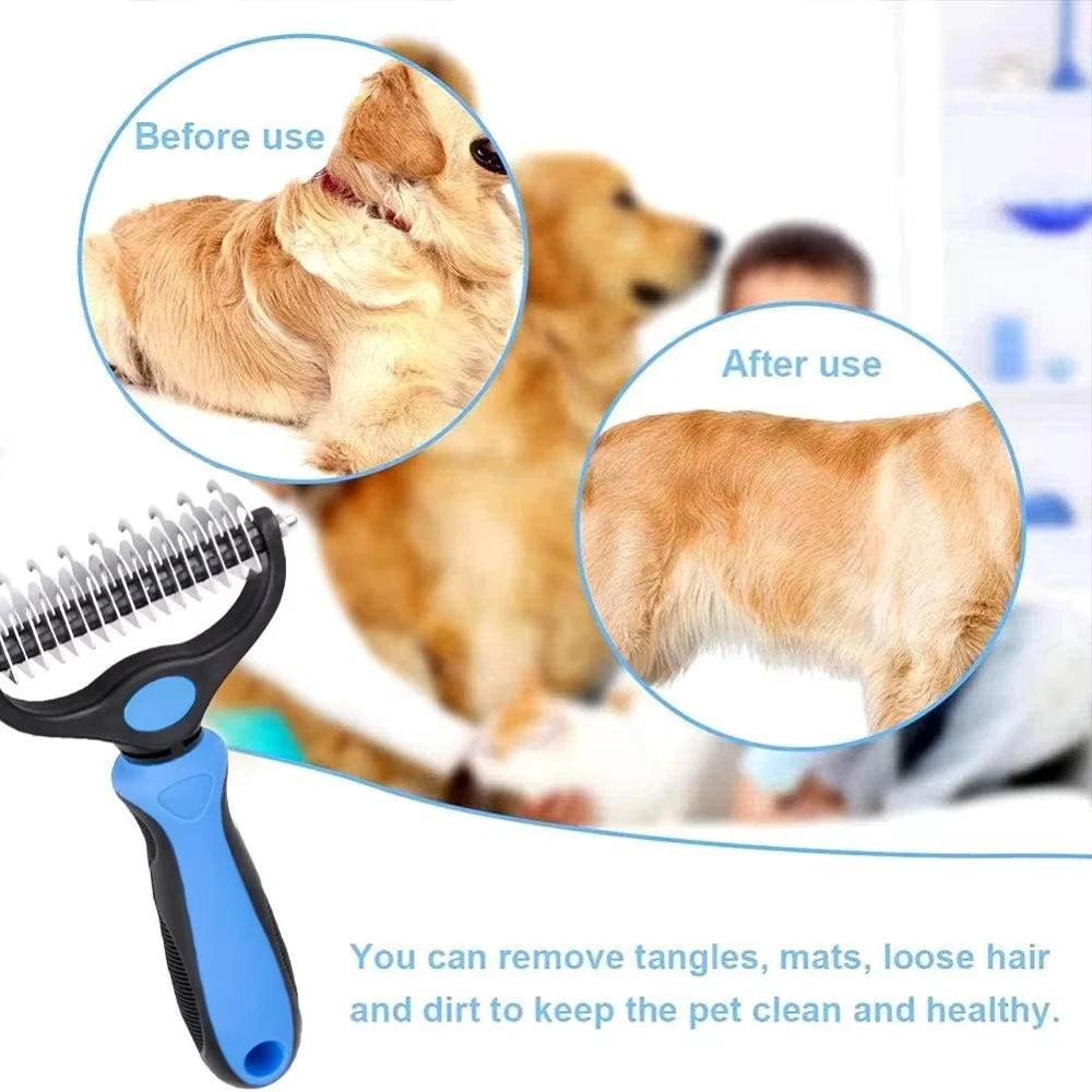 Brosse de toilettage pour animaux de compagnie, pinceau de deshedding professionnel à double face côté pour les chats et les chiens, pinceau pour animaux de compagnie pour enlever les enchevêtrements et les nœuds
