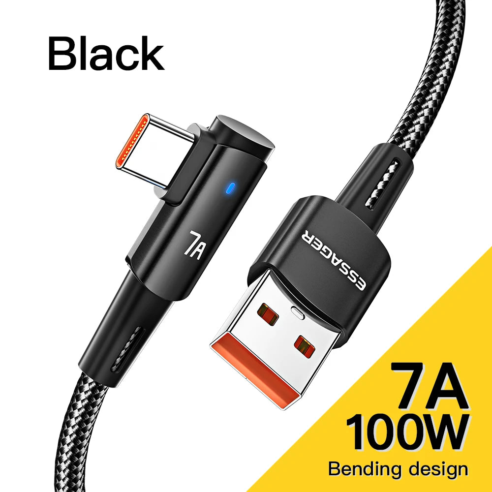 Essager 100W USB Type C vers USB C Cable 90 degrés Angle pour iPad MacBook Pro Xiaomi Samsung Huawei Fast Charging Type-C Date Wire