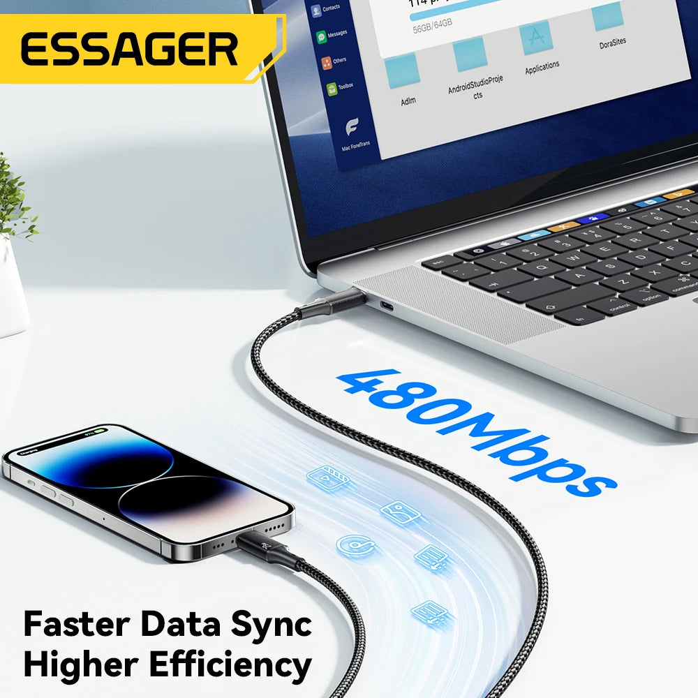 Essager USB C Câble pour iPhone 14 13 12 11 Pro Max 8 plus 20W Câble de charge rapide Type C à l'éclairage Date Fire pour iPad MacBook