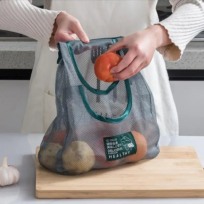 Portable PVC Mesh Storage Bag Reusable Fruit and Vegetable Kitchen Accessories Washable Handbag