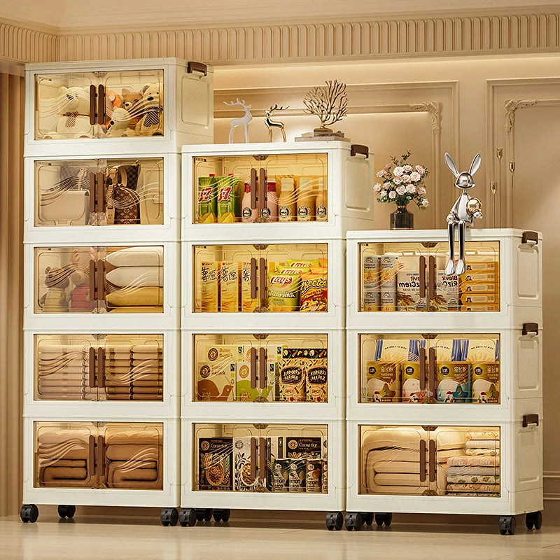 Boîte de rangement pliable avec porte claire - spacieuse, durable et facile à assembler - idéal pour organiser des vêtements, des livres, des jouets et