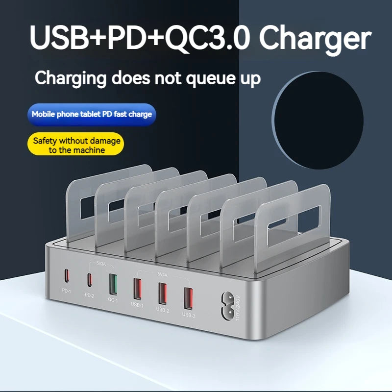 Universal 72W 6 Port Multi intelligent USB PD CHARGER Station pour iPhone 16 15 14 QC3.0 Stand de charge rapide pour Samsung Xiaomi