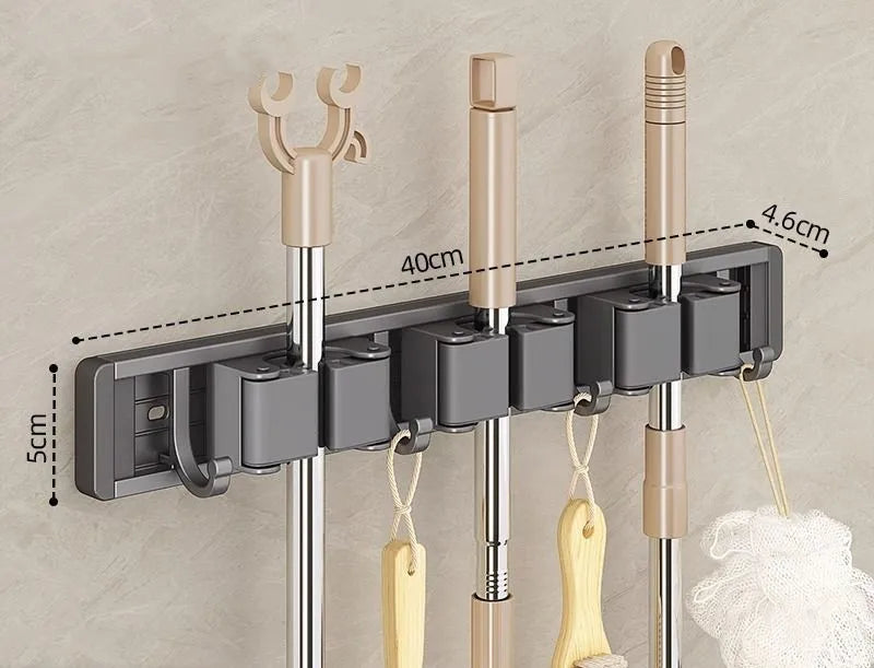 Mop and Broom Organizer Mop Holder Rack Mop Holder Wall Mounted Strong Broom Mop Holder Self With 5 Hooks Organizers Hang Broom