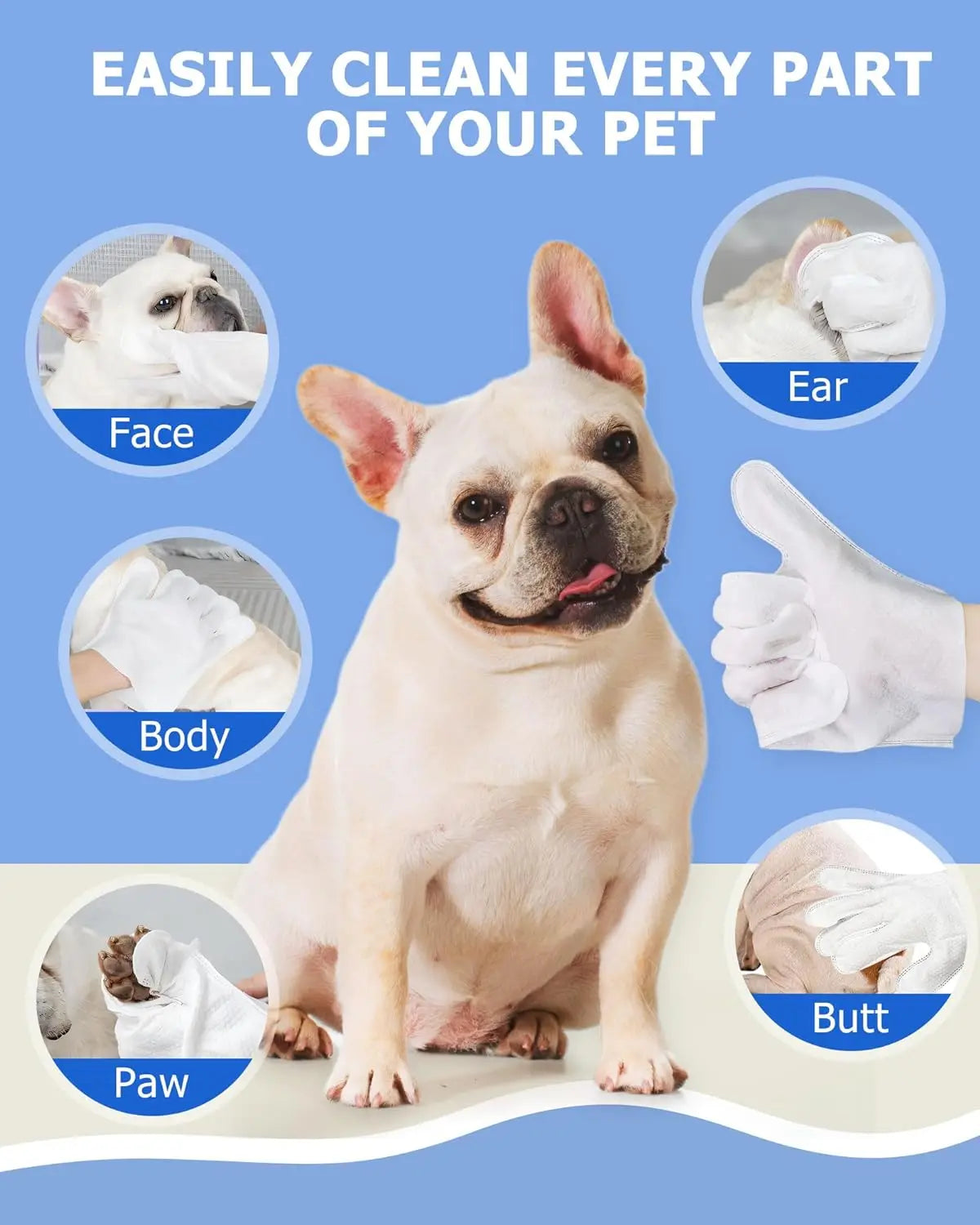 Glants de lingettes de nettoyage pour chien et chat, lingettes de baignade pour animaux