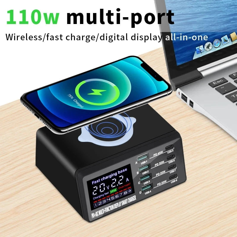 Chargeur sans fil 110W 8 ports USB Téléphone Chargers Station de charge rapide QC3.0 PD3.0 Charge rapide pour iPhone 14 13 Xiaomi Samsung