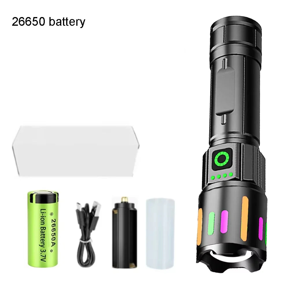 Lampe de poche laser blanche à haute puissance de 800 W avec des bandes lumineuses 3500 mètres à longue portée de type C USB rechargeable lampe à camping zoomable