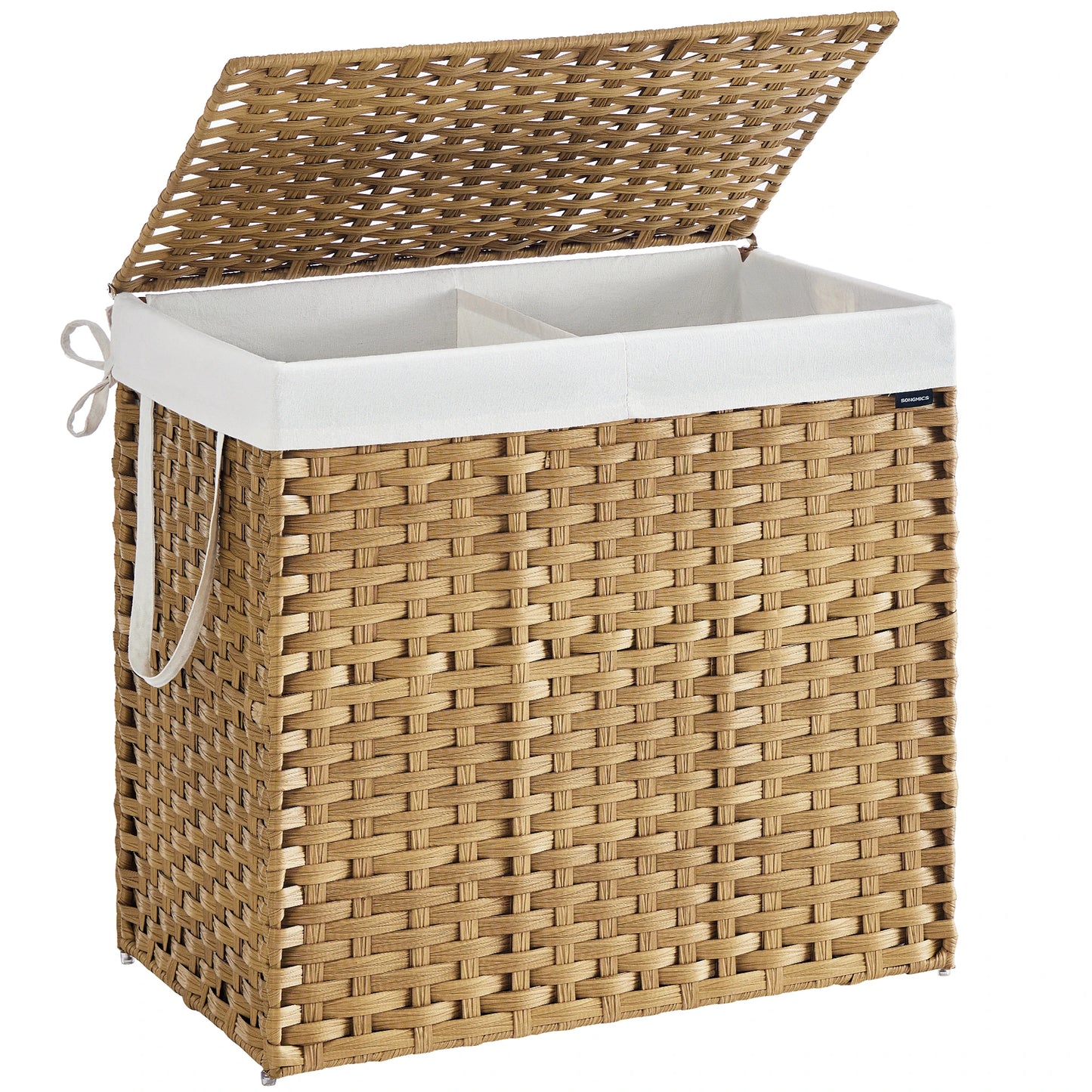 Storage Basket, 160L Dirty Laundry Bin with Lid, Foldable, Removable Fabric Bags and Handles, Wood Color