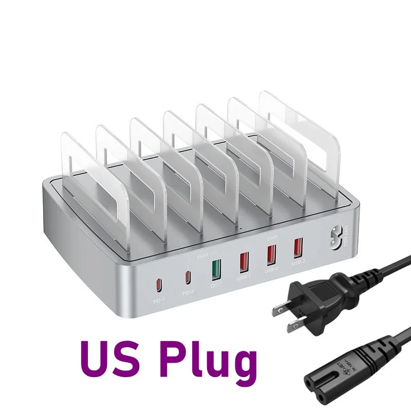 Universal 72W 6 Port Multi intelligent USB PD CHARGER Station pour iPhone 16 15 14 QC3.0 Stand de charge rapide pour Samsung Xiaomi