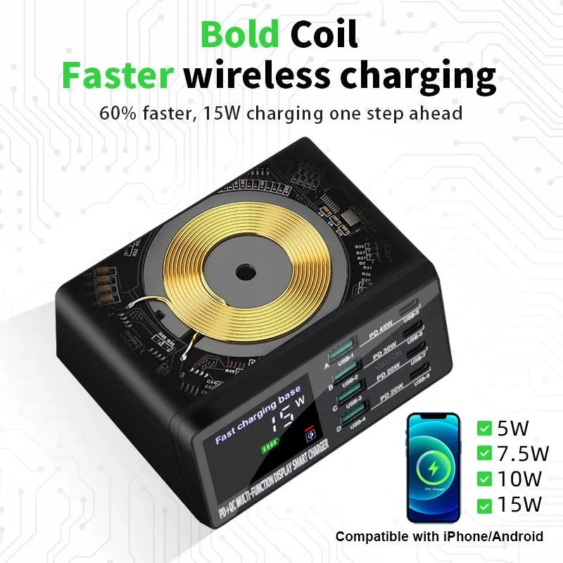 Chargeur sans fil 110W 8 ports USB Téléphone Chargers Station de charge rapide QC3.0 PD3.0 Charge rapide pour iPhone 14 13 Xiaomi Samsung