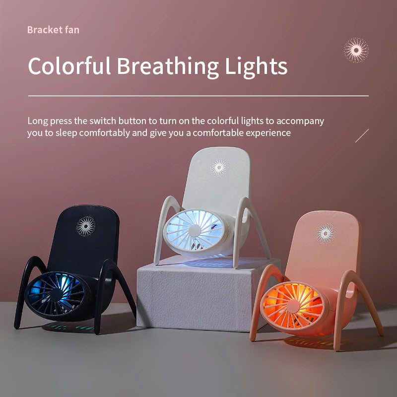 2022 New Mini USB Cartoon Charging Mini Desktop Fan Phone Holder Bracket With Breathing Light