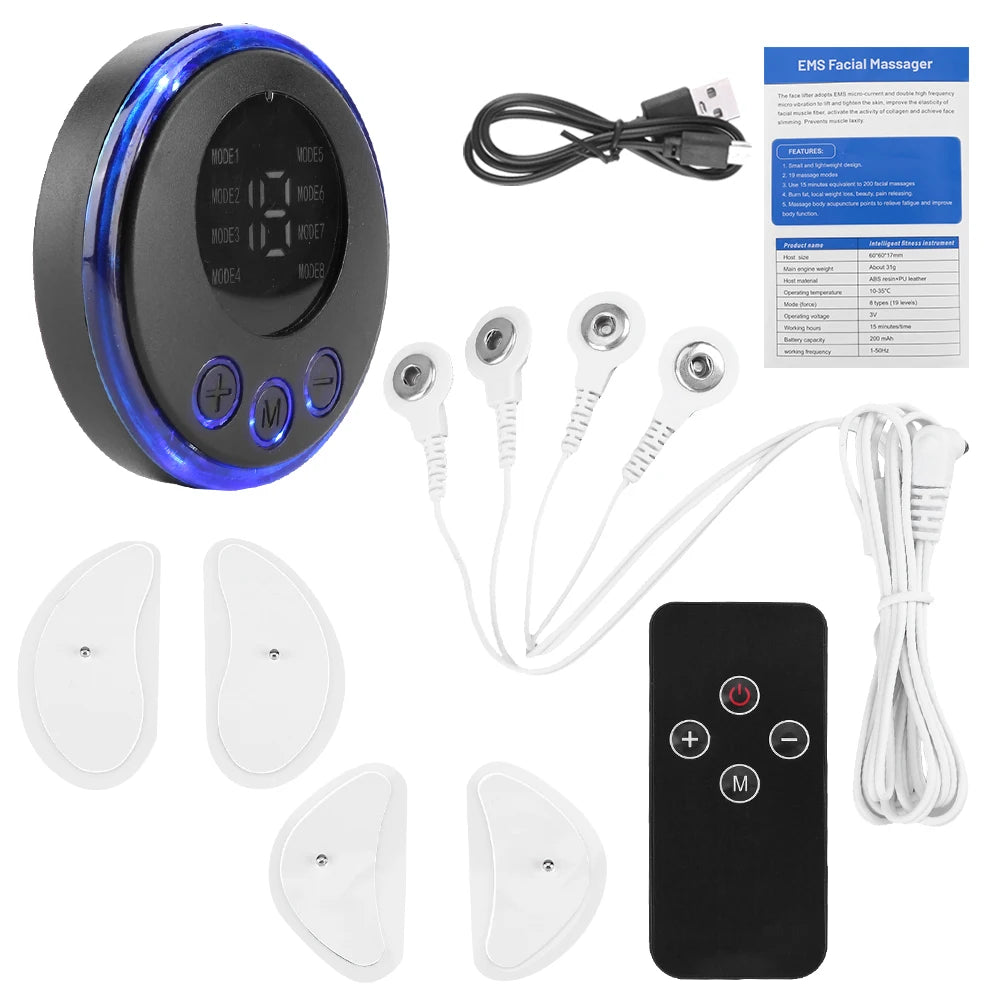 EMS Masseur facial Stimulateur musculaire actuel Stimulateur anti-rides et s'arracher le visage USB charge 8 modes 19 niveaux pour les femmes