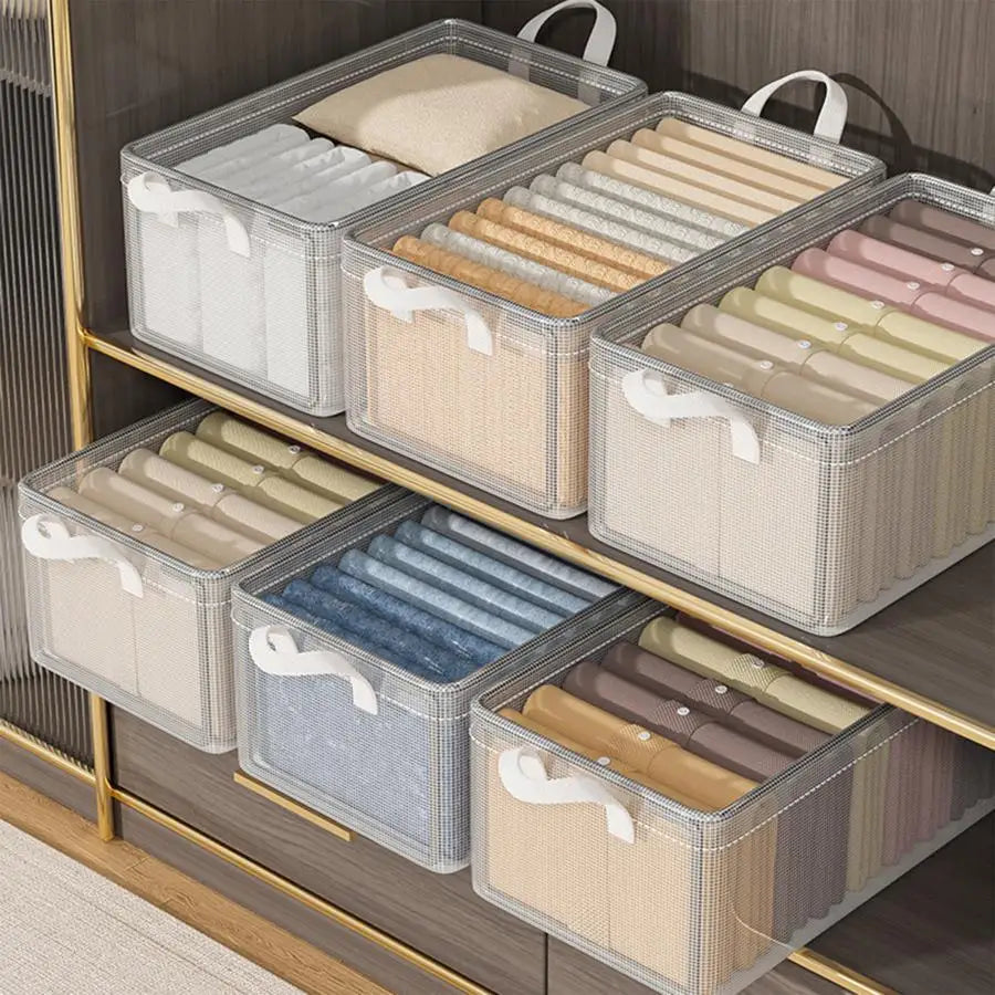 Organisateur de placard empilable avec boîte de rangement en tissu de poignée sur des paniers à cadre en acier Conteneurs pour l'organisation à domicile